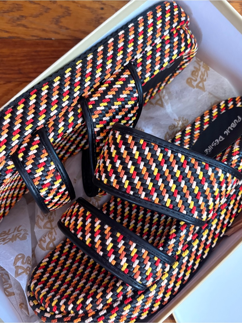 Woven Multi-Color Slide Sandals - Black Accent